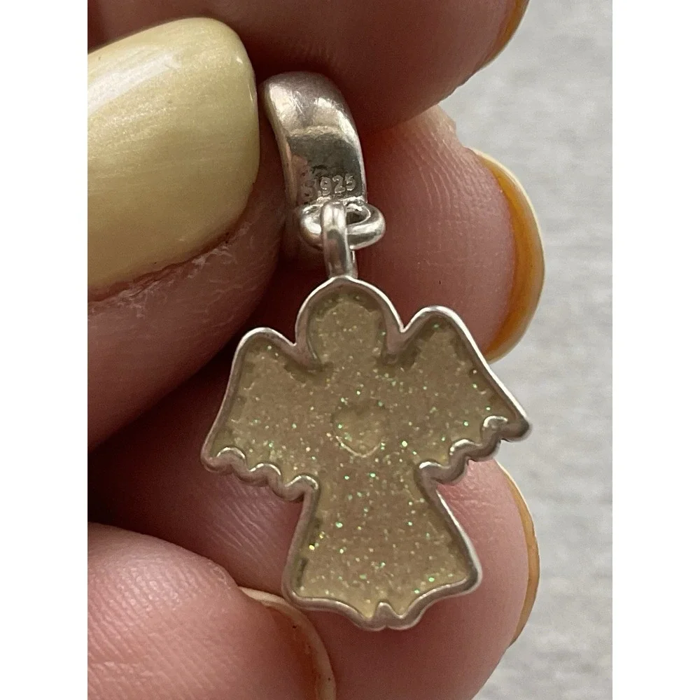 retired Pandora Snow Angel Glitter Enamel Dangle Charm ALE 925 Sterling Silver